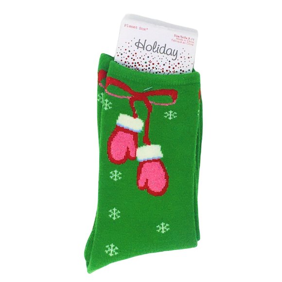 Planet Sox Winter Mitten Snowflake Socks Lime Pink Size 9-11 - Picture 2 of 7